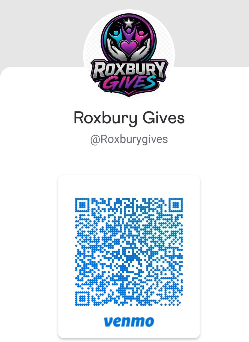 Venmo QR code for @Roxburygives